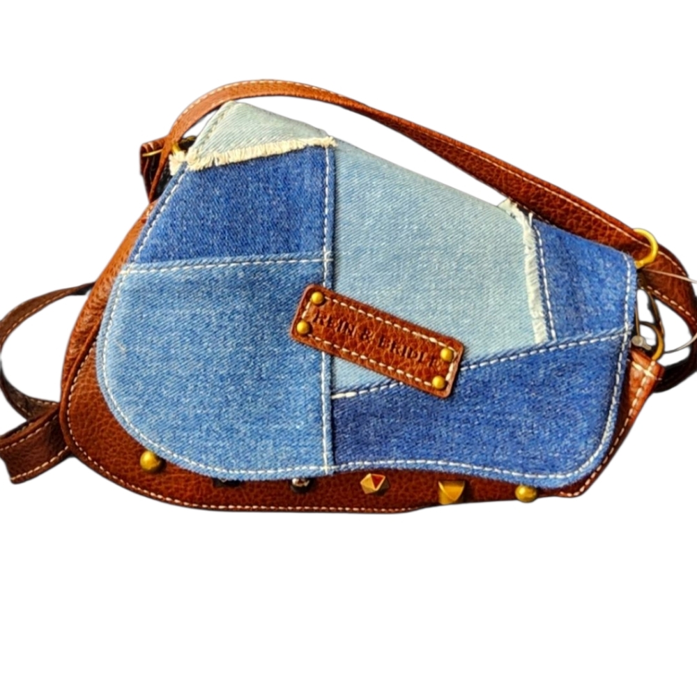 NEW REIN & BRIDLE  WESTERN CROSS BODY PURSE Denim and Brown Leather Crossbody